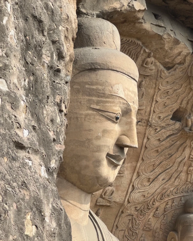 Yungang Grottoes with children Yungang Grottoes with children